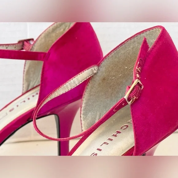 Vintage 90s Y2K Style Chilis Tira Satin Fuschia Pink Strappy Heel Sandals Shoes - Picture 6 of 11